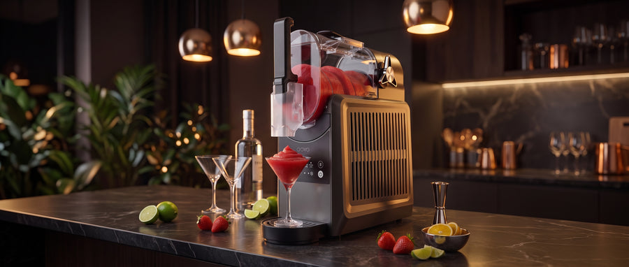 Five frozen cocktails made in the Q-Slush slushie machine